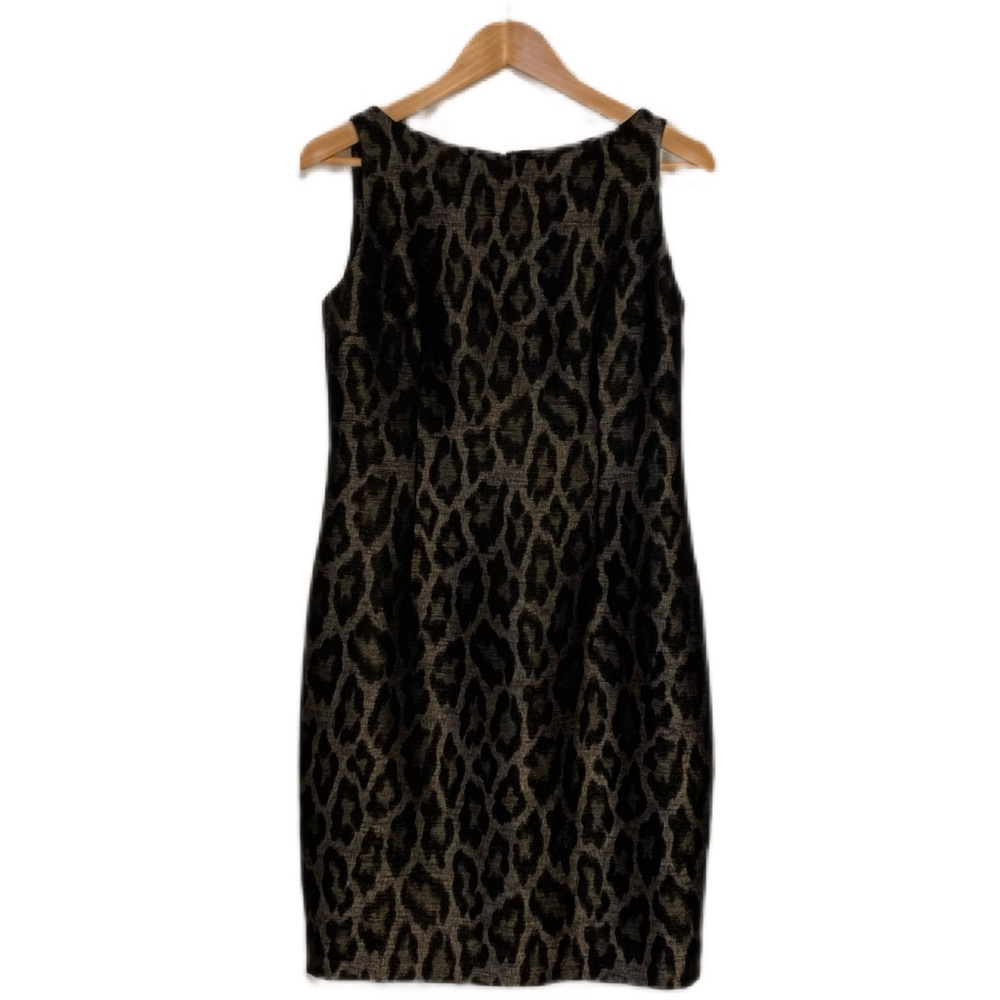 Ann Taylor SZ 10 Black/Silver Sleeveless Metallic Animal Print Sheath Dress